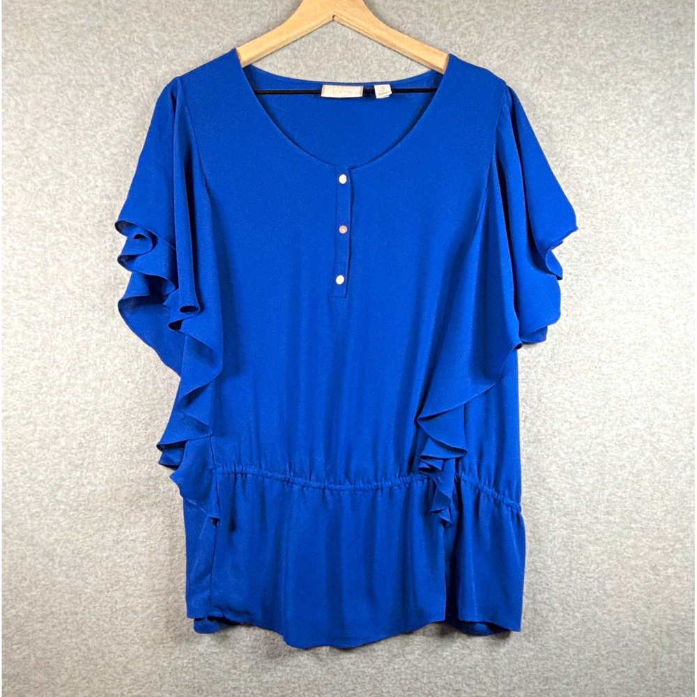 Chico's Scoop Neck Ruffle Short Sleeve Blouse - size 3 (XL)